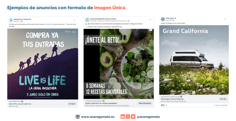 Ejemplos de anuncios  de Facebook Ads con formato imagen única