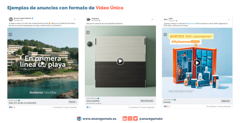 Ejemplos de anuncios de Facebook con formato de vídeo único